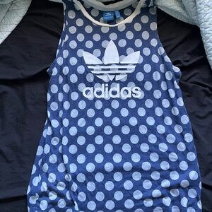 Adidas Blue White Polka Dot Tank Top Muscle Tee Medium